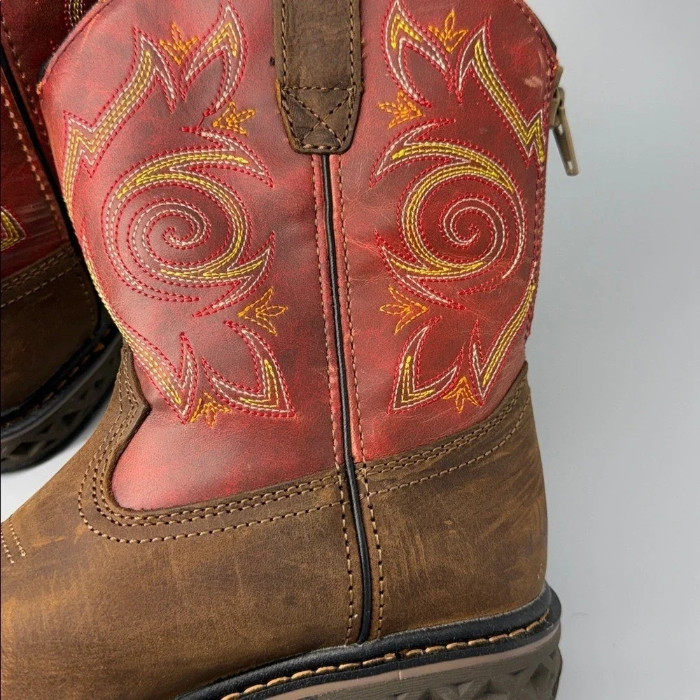 Georgia Kids‎ Red/ Brown Leather Carbo-Tec LT Pull-On Cowboy Boots Size 3M